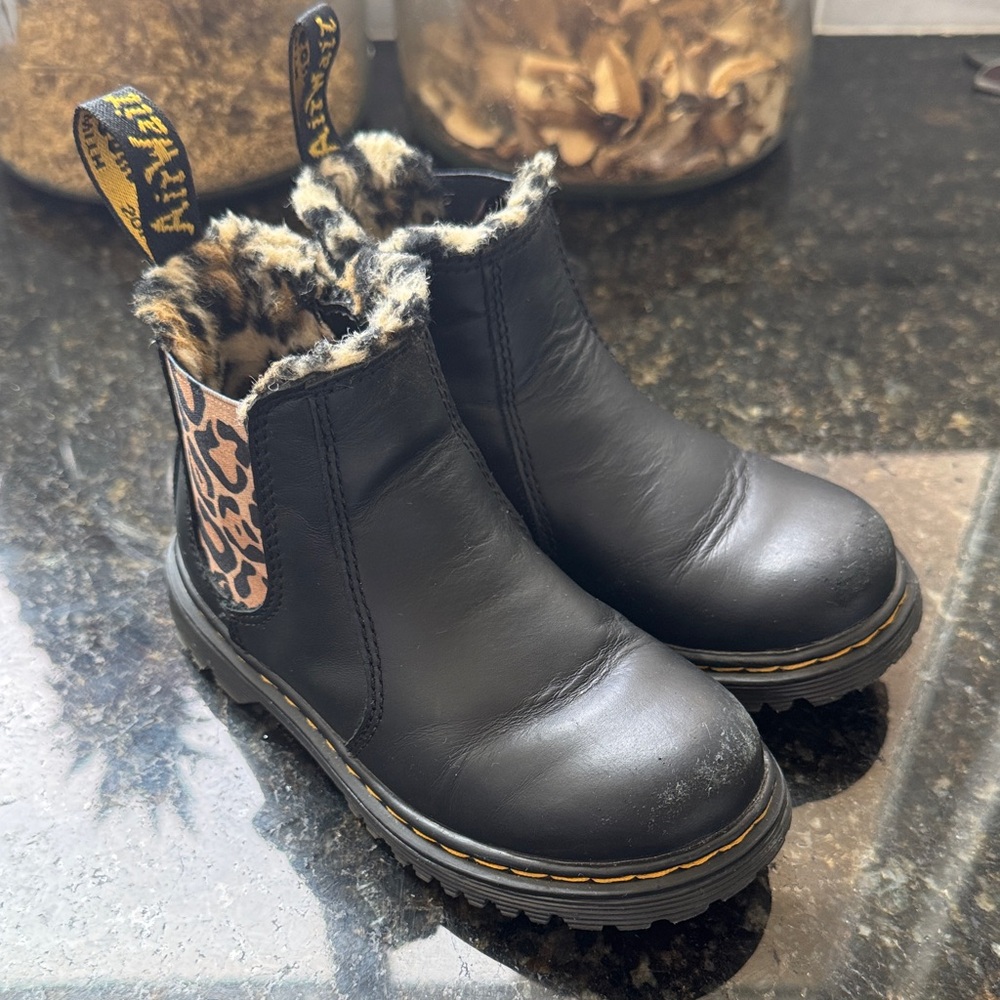 Dr. Martens Black Boots with Leopard Accent